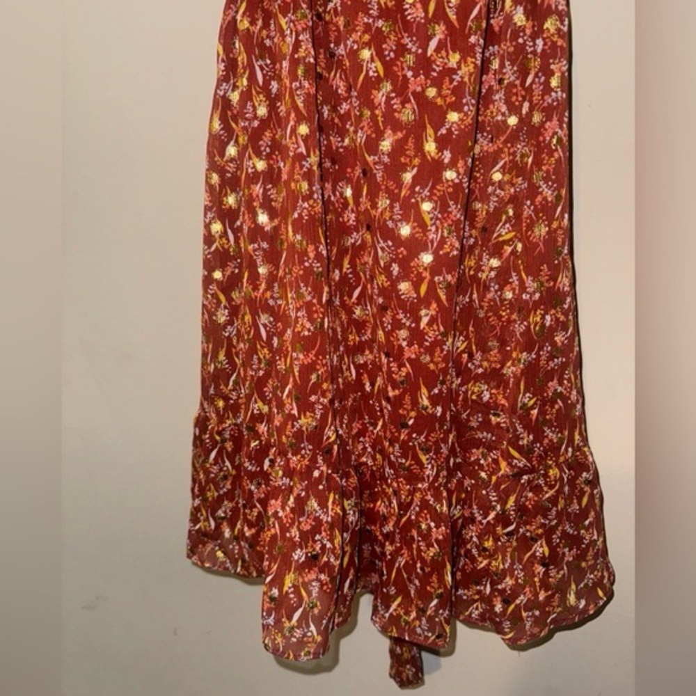 Floral Ruffle Wrap Dress - Red - Picture 5 of 16